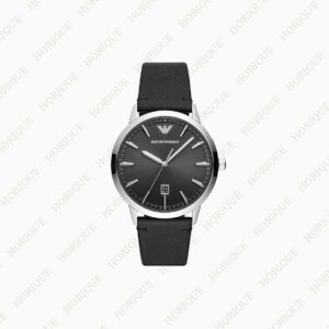 Armani Black leather watch with three Super Clone Watch